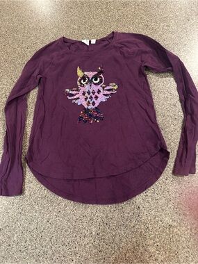 GAP Girls Plum Long Sleeve Tee with Sequin Owl Accent